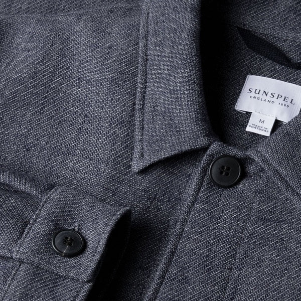 Denim Blue Cotton Linen Twin Pocket Chore Jacket