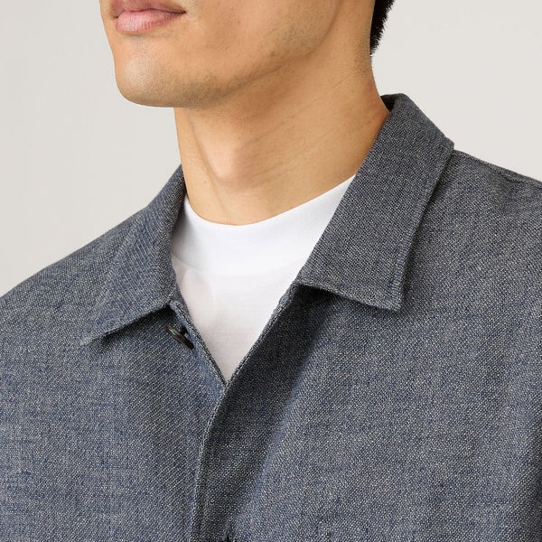 Denim Blue Cotton Linen Twin Pocket Chore Jacket