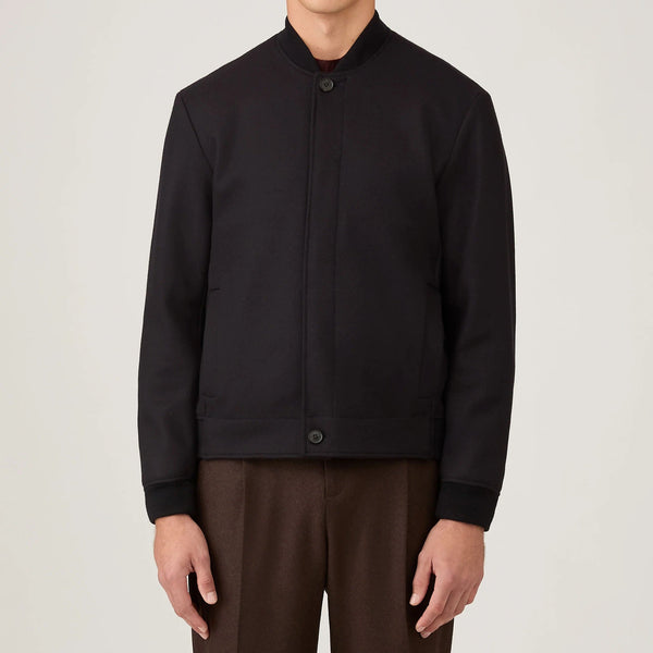Navy Wool Jersey Rib Bomber