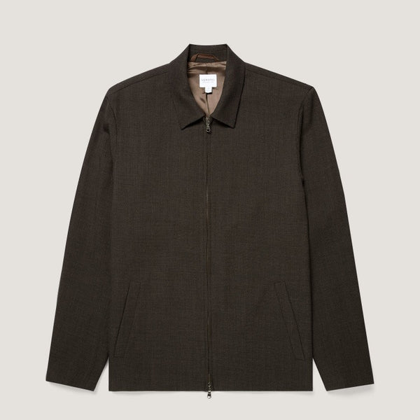 Truffle Light Textured Wool Harrington Zip Jacket
