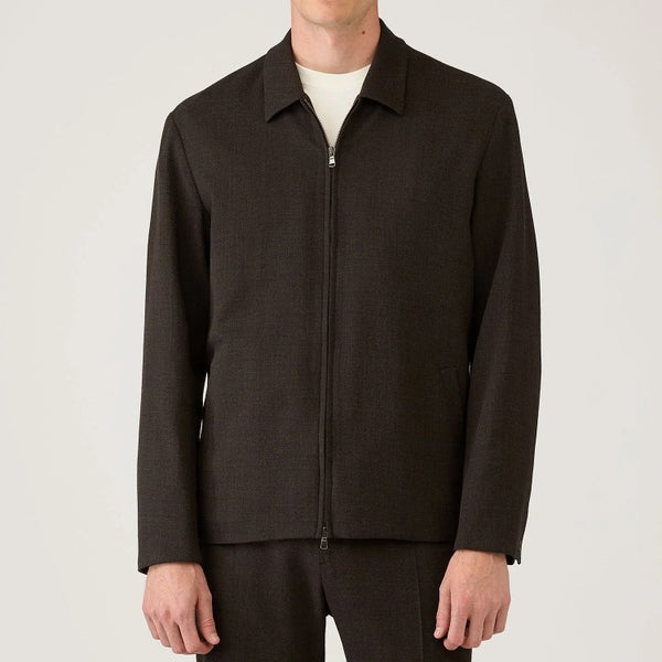 Truffle Light Textured Wool Harrington Zip Jacket