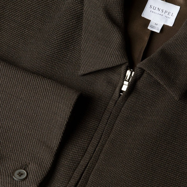 Truffle Light Textured Wool Harrington Zip Jacket