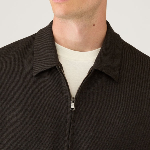 Truffle Light Textured Wool Harrington Zip Jacket
