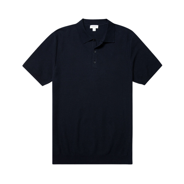 Navy Cotton Knit Textured Polo Shirt