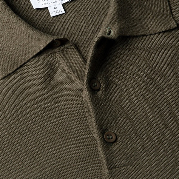 Khaki Cotton Knit Textured Polo Shirt