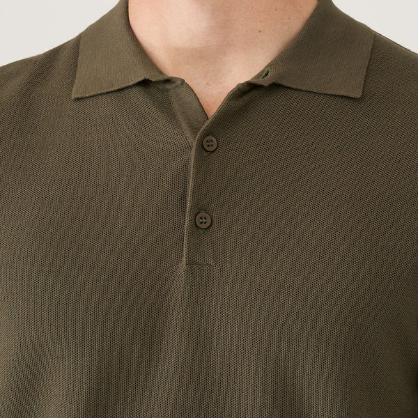 Khaki Cotton Knit Textured Polo Shirt