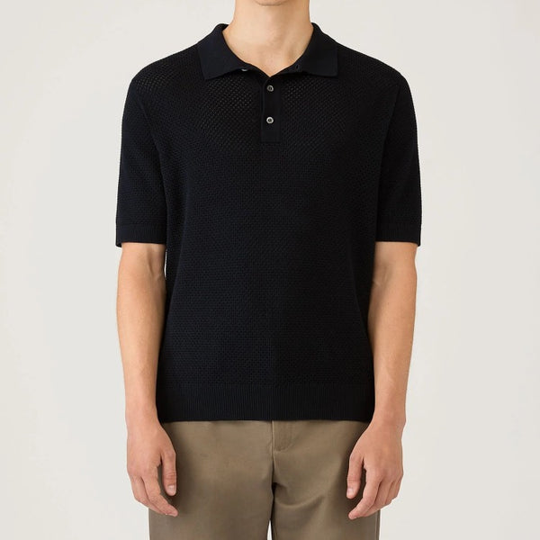 Navy Cotton Mesh Polo Shirt