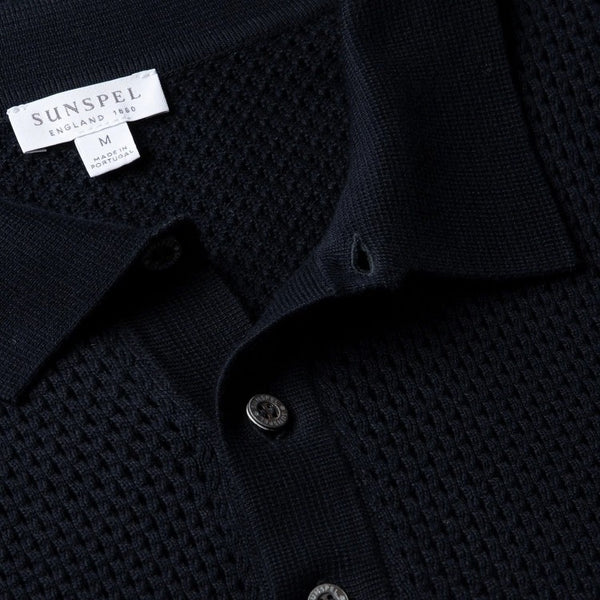 Navy Cotton Mesh Polo Shirt