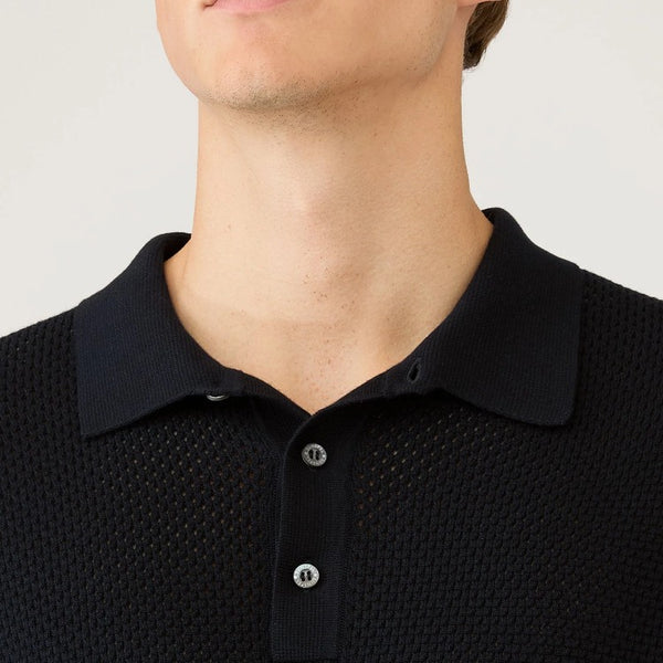 Navy Cotton Mesh Polo Shirt