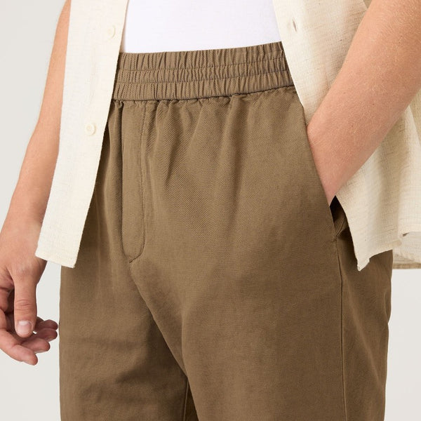 Dark Cedar Cotton Linen Drawstring Shorts