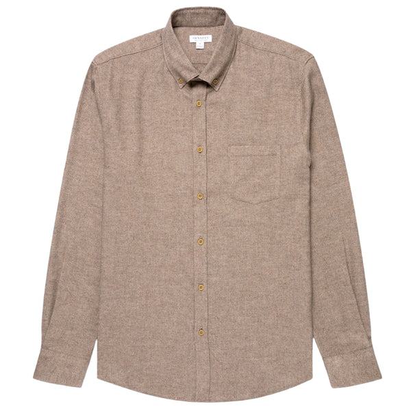 Light Brown Melange Brushed Cotton Flannel Shirt