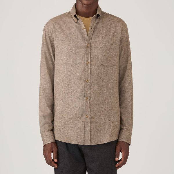 Light Brown Melange Brushed Cotton Flannel Shirt