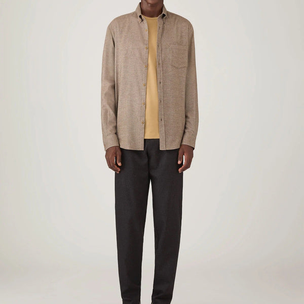 Light Brown Melange Brushed Cotton Flannel Shirt