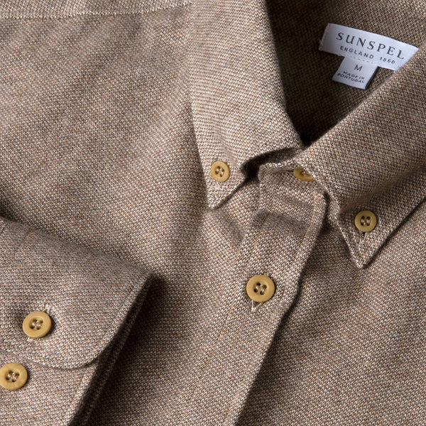 Light Brown Melange Brushed Cotton Flannel Shirt