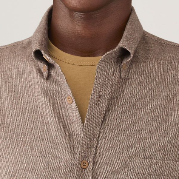 Light Brown Melange Brushed Cotton Flannel Shirt