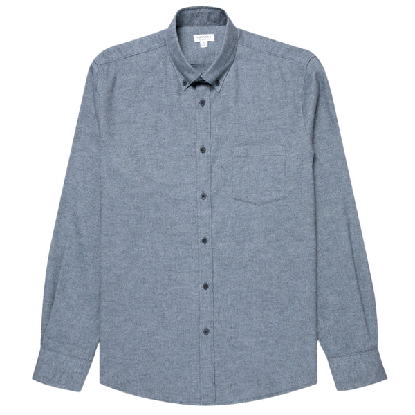 Light Blue Melange Brushed Cotton Flannel Shirt