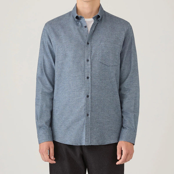 Light Blue Melange Brushed Cotton Flannel Shirt