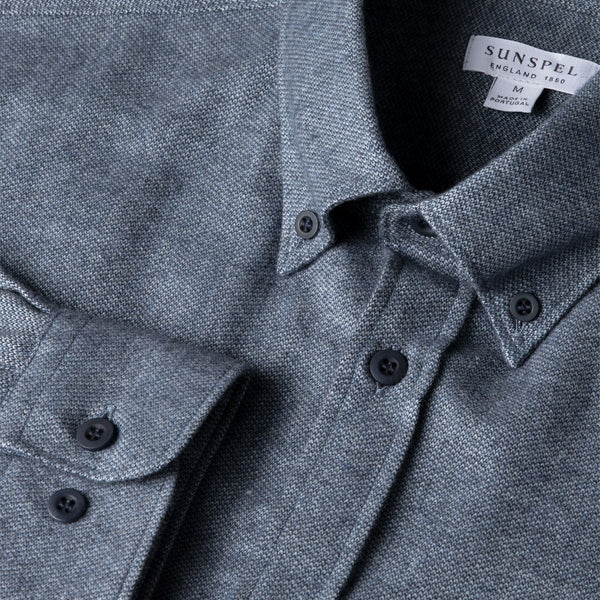 Light Blue Melange Brushed Cotton Flannel Shirt