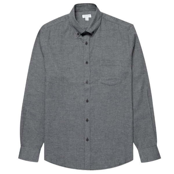 Charcoal Melange Brushed Cotton Flannel Shirt