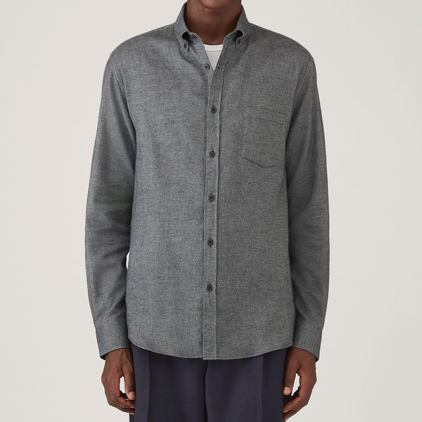 Charcoal Melange Brushed Cotton Flannel Shirt
