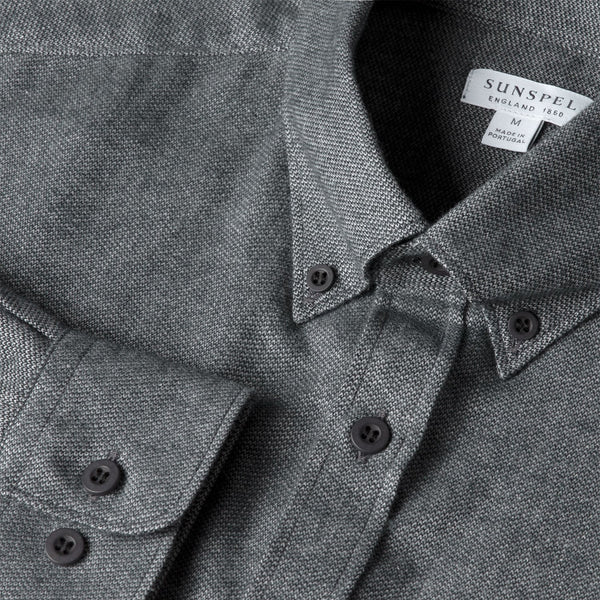 Charcoal Melange Brushed Cotton Flannel Shirt