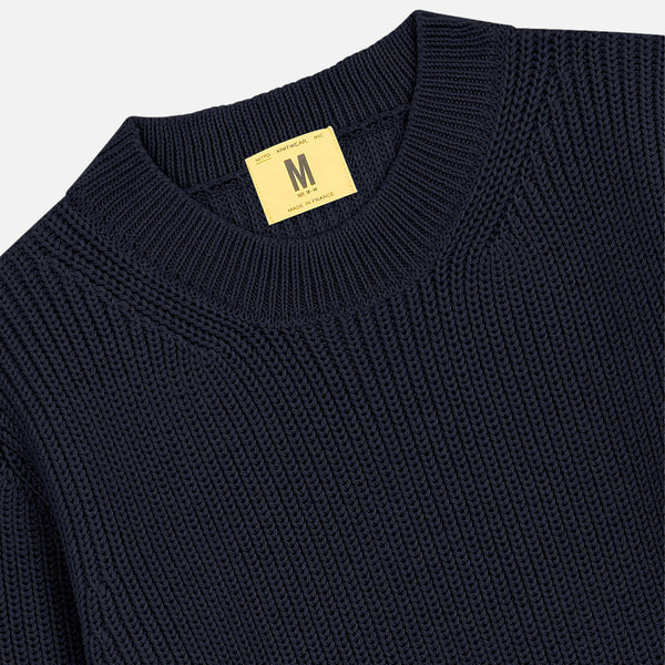 Navy Vasken Merino Wool Crewneck Sweater