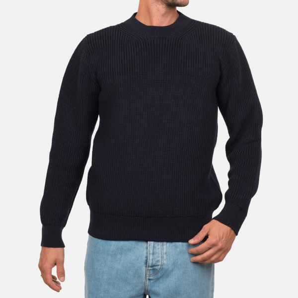 Navy Vasken Merino Wool Crewneck Sweater