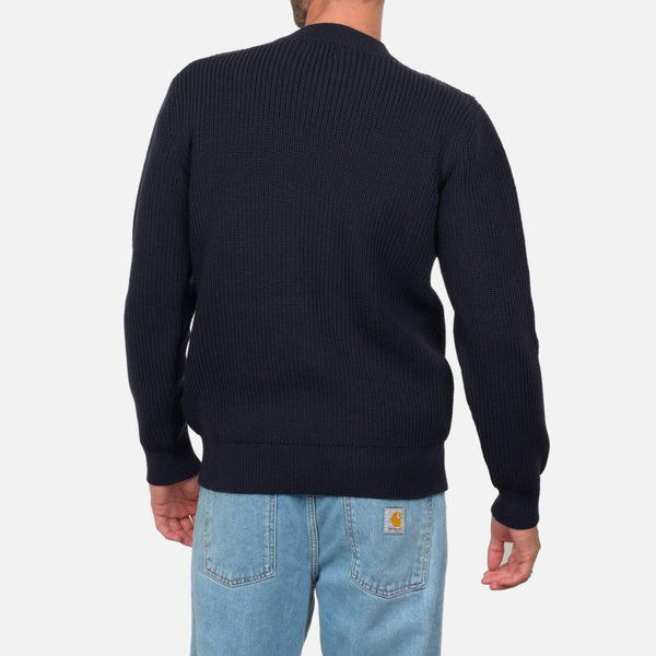 Navy Vasken Merino Wool Crewneck Sweater