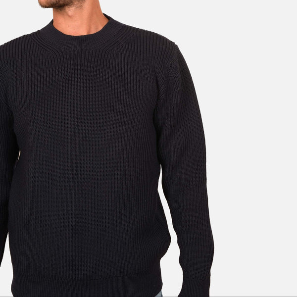 Navy Vasken Merino Wool Crewneck Sweater