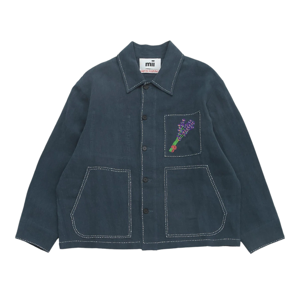 Navy Scarlet Hand Embroidered Linen Chore Jacket