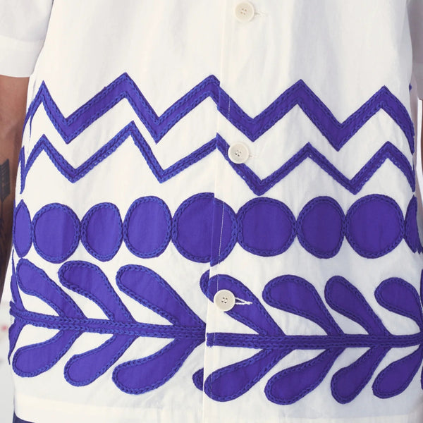 Lime White Subha Les Cyclades Hand Embroidered Cotton S/S Shirt