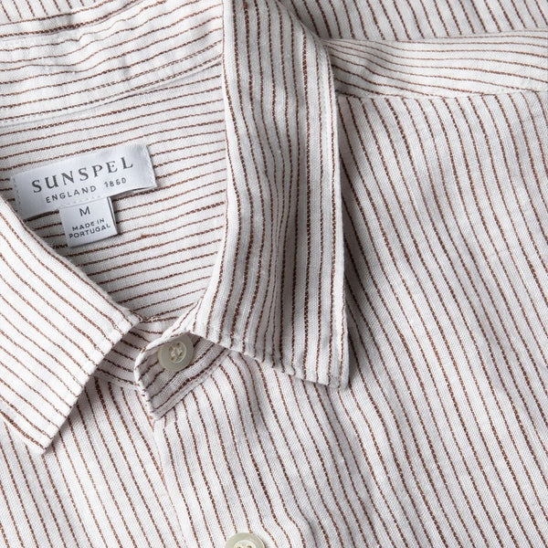 White Dark Chocolate Linen Stripe S/S Shirt