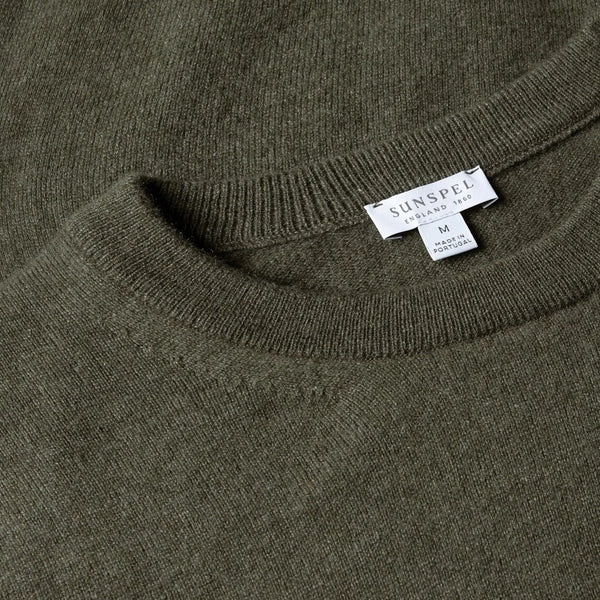 Khaki Cashmere Crewneck Sweater