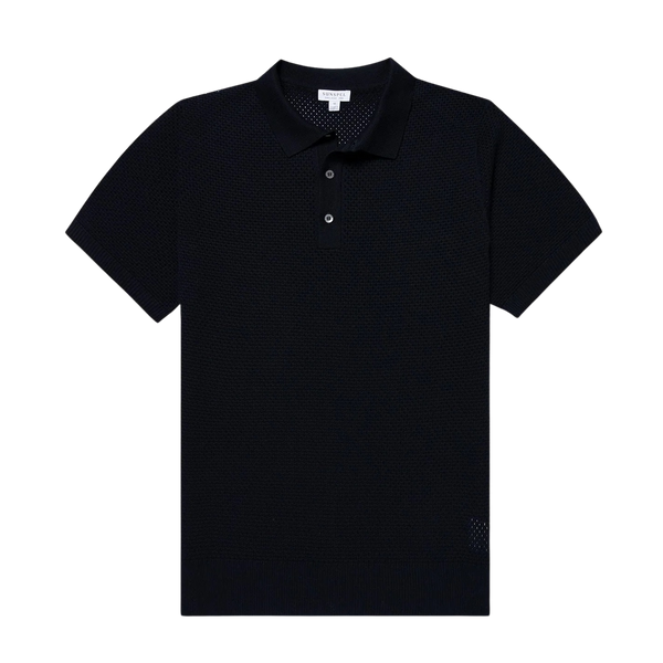 Navy Cotton Mesh Polo Shirt