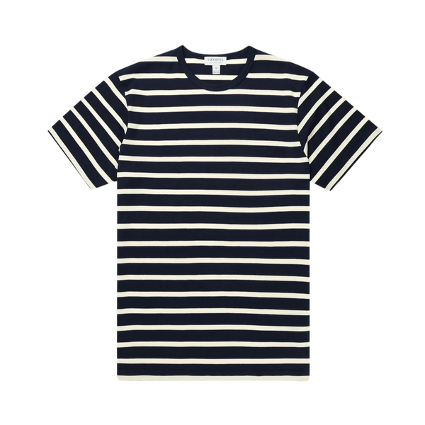 Navy/Ecru Breton Stripe Classic Cotton Crewneck T-shirt