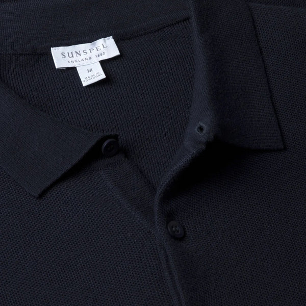 Navy Cotton Knit Textured Polo Shirt