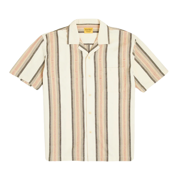 N°153 Lax Jacquard Weave Stripe Cotton Camp Collar S/S Shirt