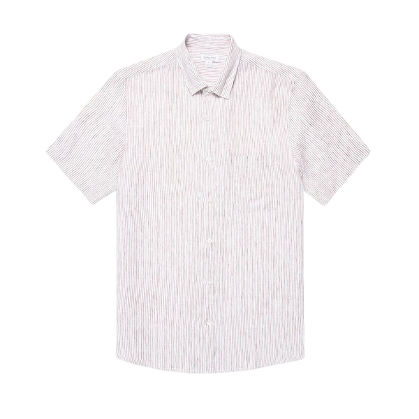 White Dark Chocolate Linen Stripe S/S Shirt