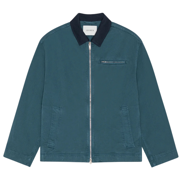 Dark Denim Blue Cotton Twill Zipper Jacket