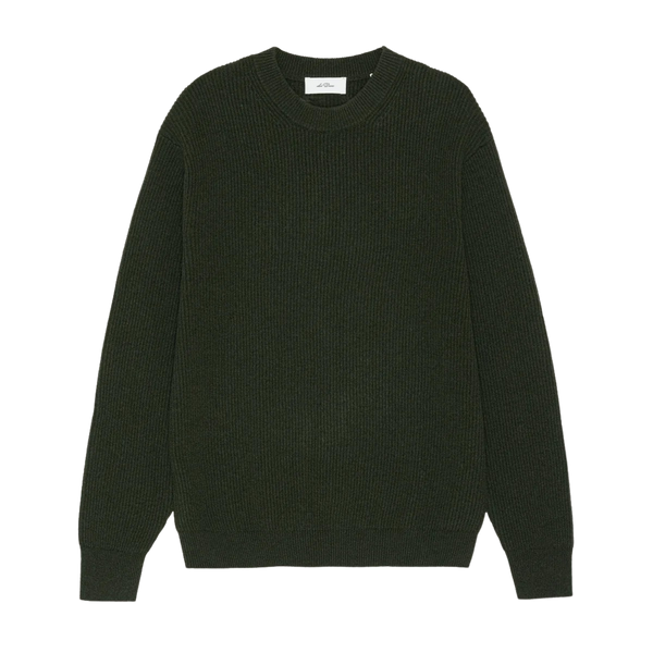 Rosin Green Wool Ribbed Crewneck Knit Sweater