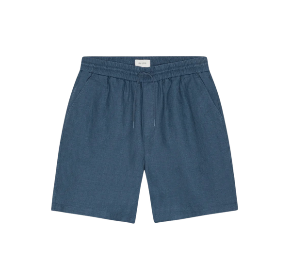 Dark Denim Blue Drawstring Linen Shorts