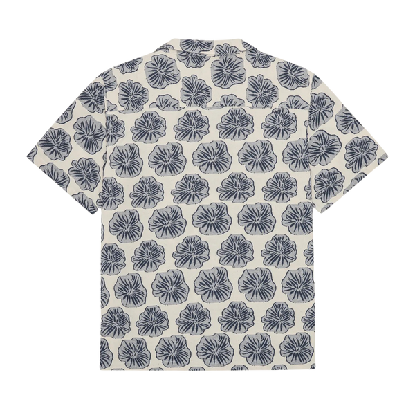 Dark Denim Blue Cotton Linen Jacquard S/S Shirt