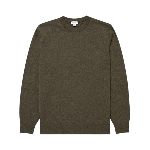 Khaki Cashmere Crewneck Sweater