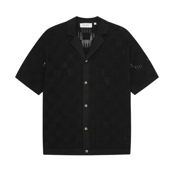 Black Square Knitted Cotton S/S Shirt