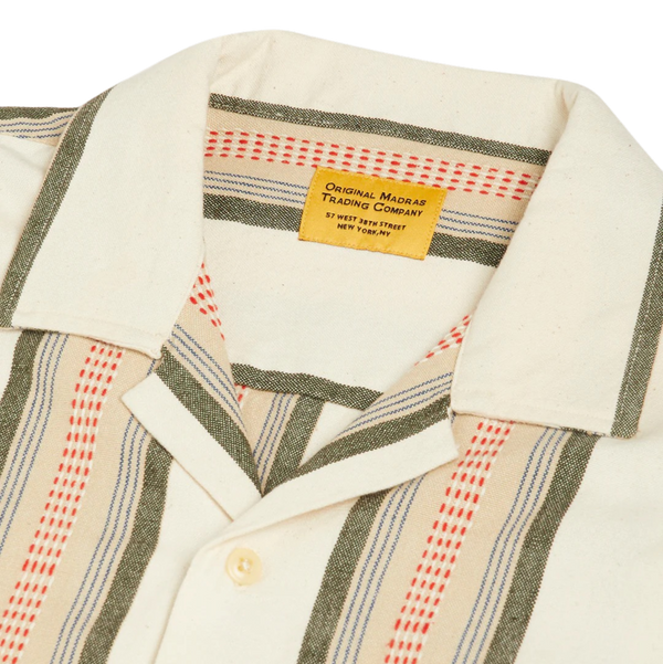 N°153 Lax Jacquard Weave Stripe Cotton Camp Collar S/S Shirt