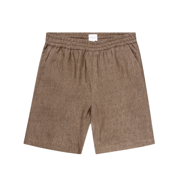 Dark Walnut Linen Drawstring Shorts