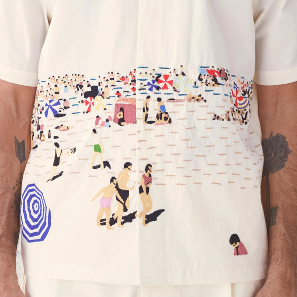 Natural Anthony La Provence Hand Embroidered Cotton S/S Shirt