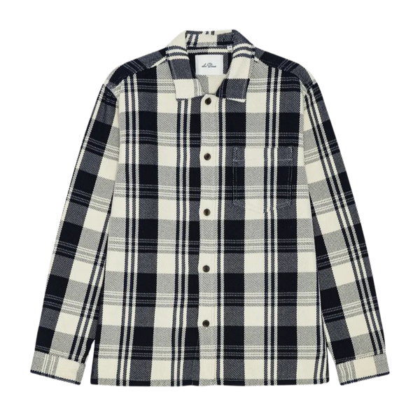 Dark Navy Blue Cotton Structured Check Overshirt