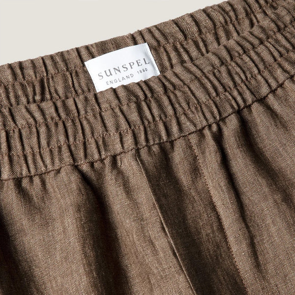 Dark Walnut Linen Drawstring Shorts