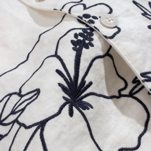 White Embroidered Landscape Linen S/S Shirt